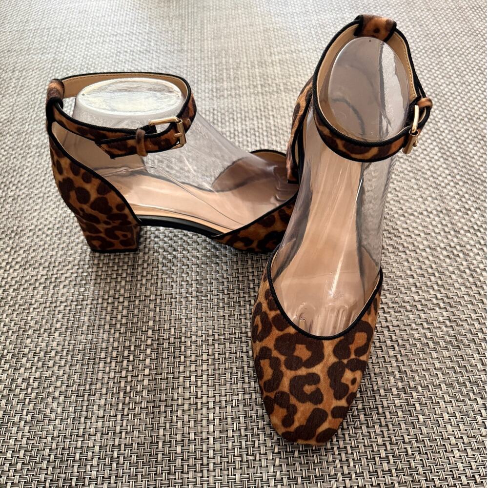 cAbi Kiki leopard cheetah animal print ankle strap block heel sandals 8M
